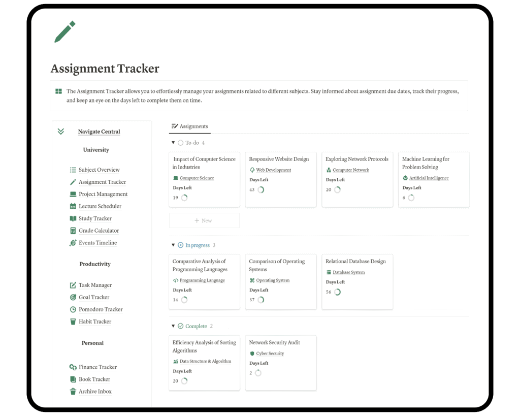 Assignment Tracker Mockups