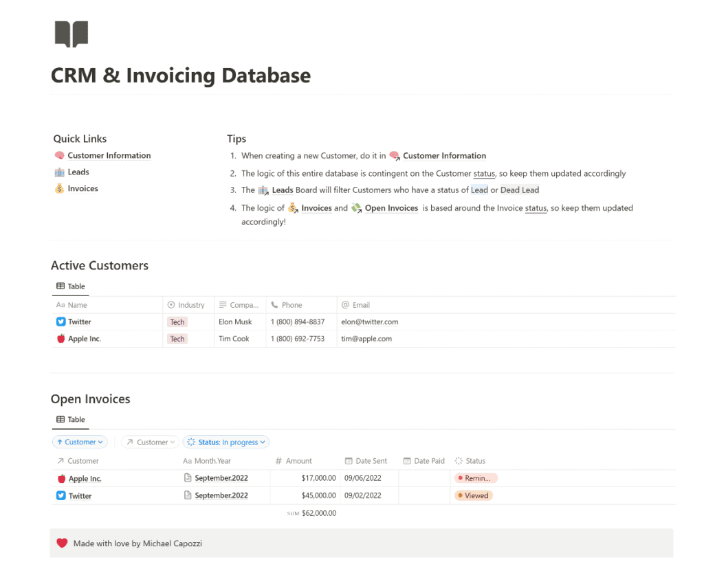 crm and invoicing database