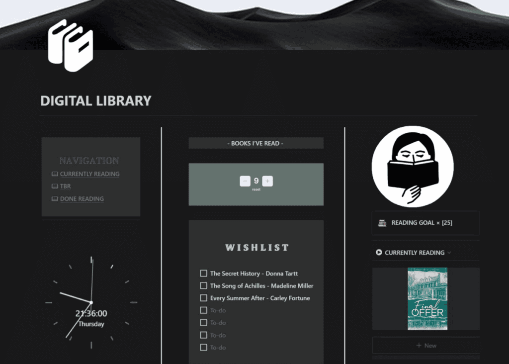 digital library notion template