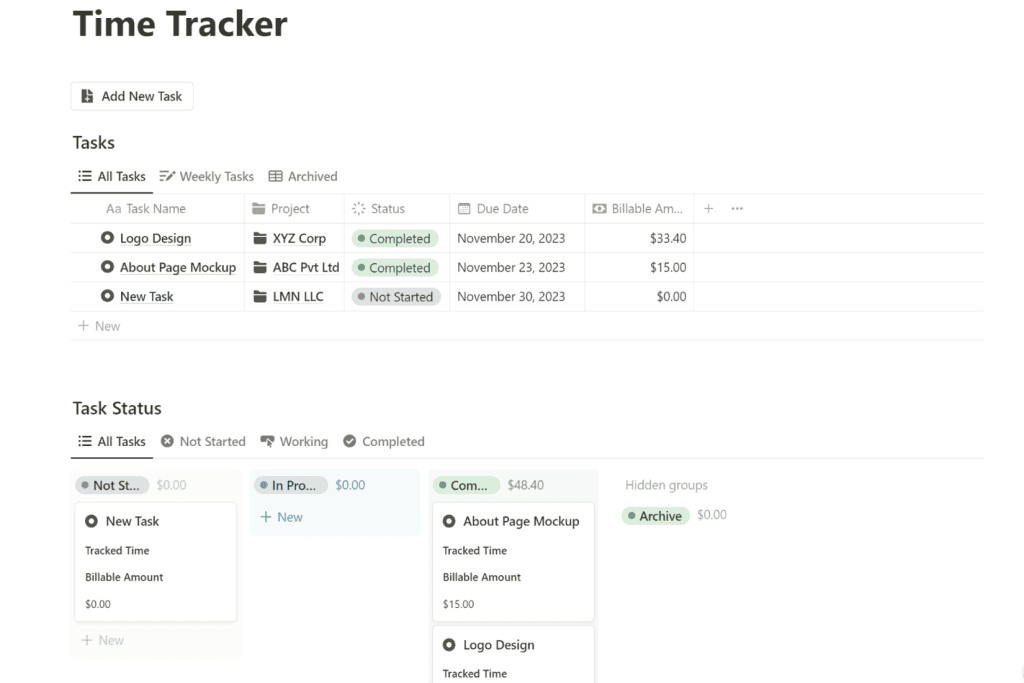 notion time tracker template