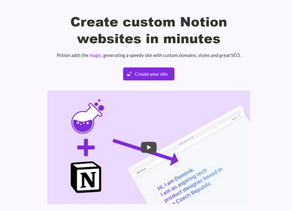 potion website builder