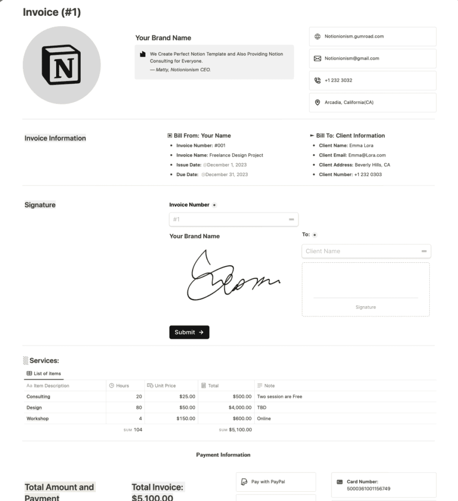 e invoice template